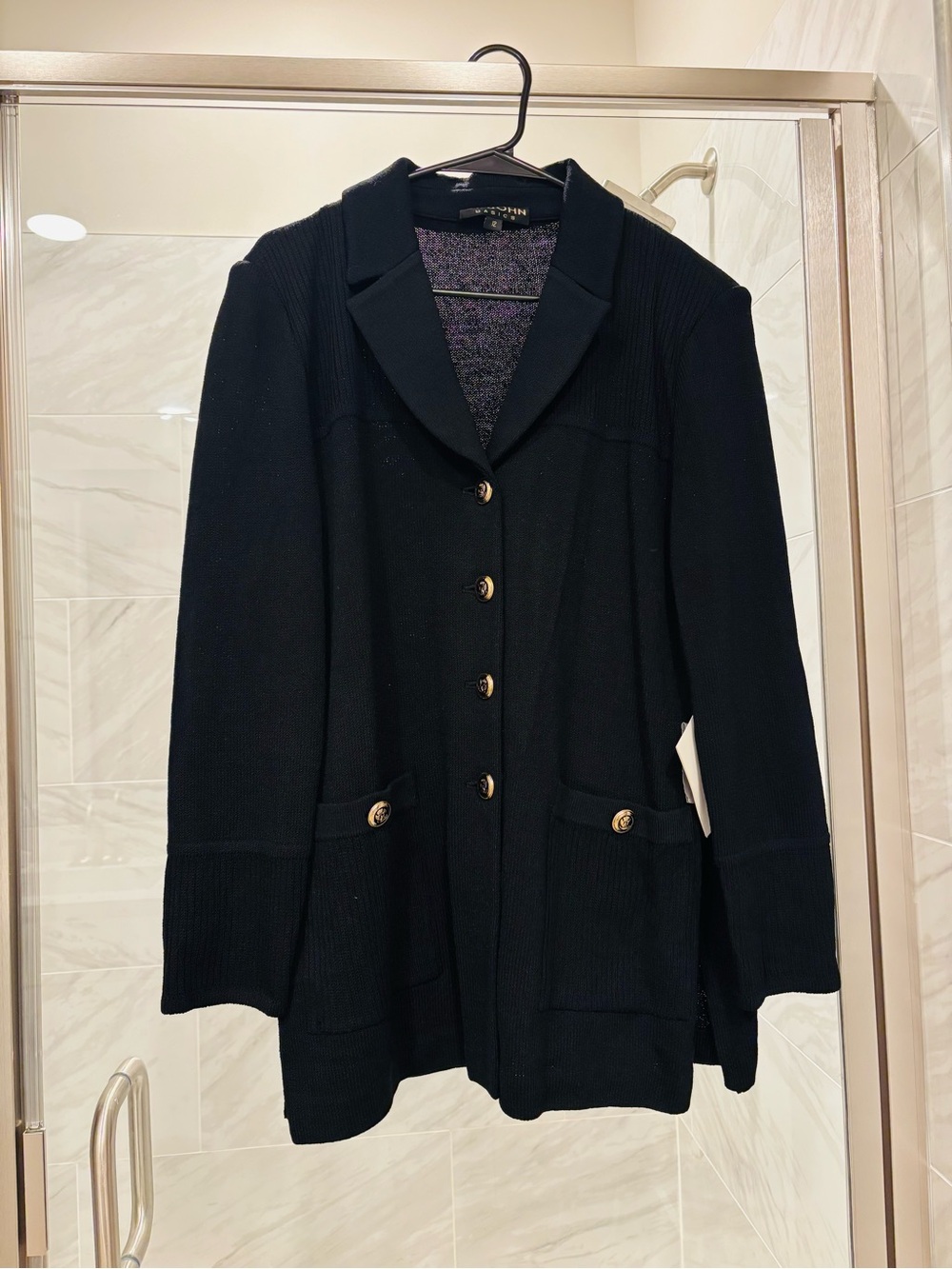 St. John Black Knit Blazer with Gold Buttons